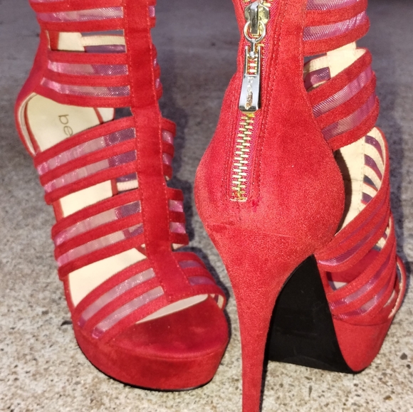 BeBe Open Toe 7" in Cherry Red Stiletto heels - Picture 2 of 7